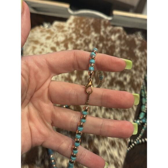 Native American 5mm Copper Navajo Pearl Blue Turquoise HEISHI Necklace 18” - Picture 8 of 10